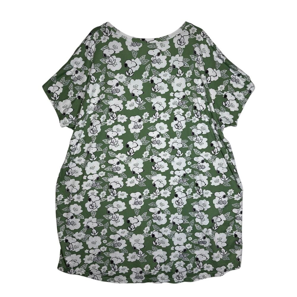 Munki Munki Peanuts Snoopy Green Floral Night Shirt Sleep Shirt Plus Sz 2X Comfy - Picture 8 of 10